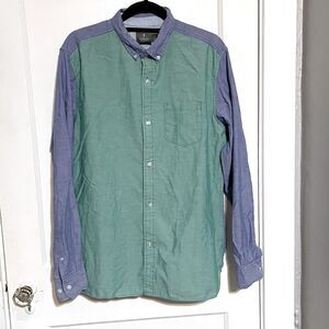 Hawkings McGill Button Down Shirt Blue Green Color block Two Tone Men's Large